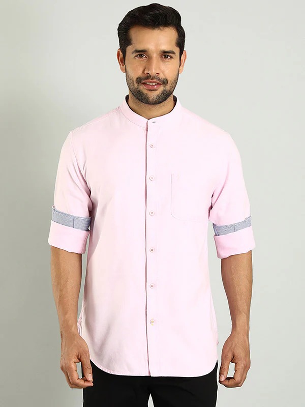 Indian Terrain Men's Regular Fit Full Sleeve Solid Pink Shirt